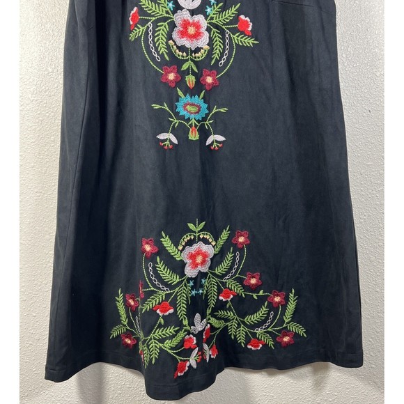 Altar'd Sate Faux Suede Embroidered Flowers V Neck Dress Fully Lined Size L - Picture 4 of 11